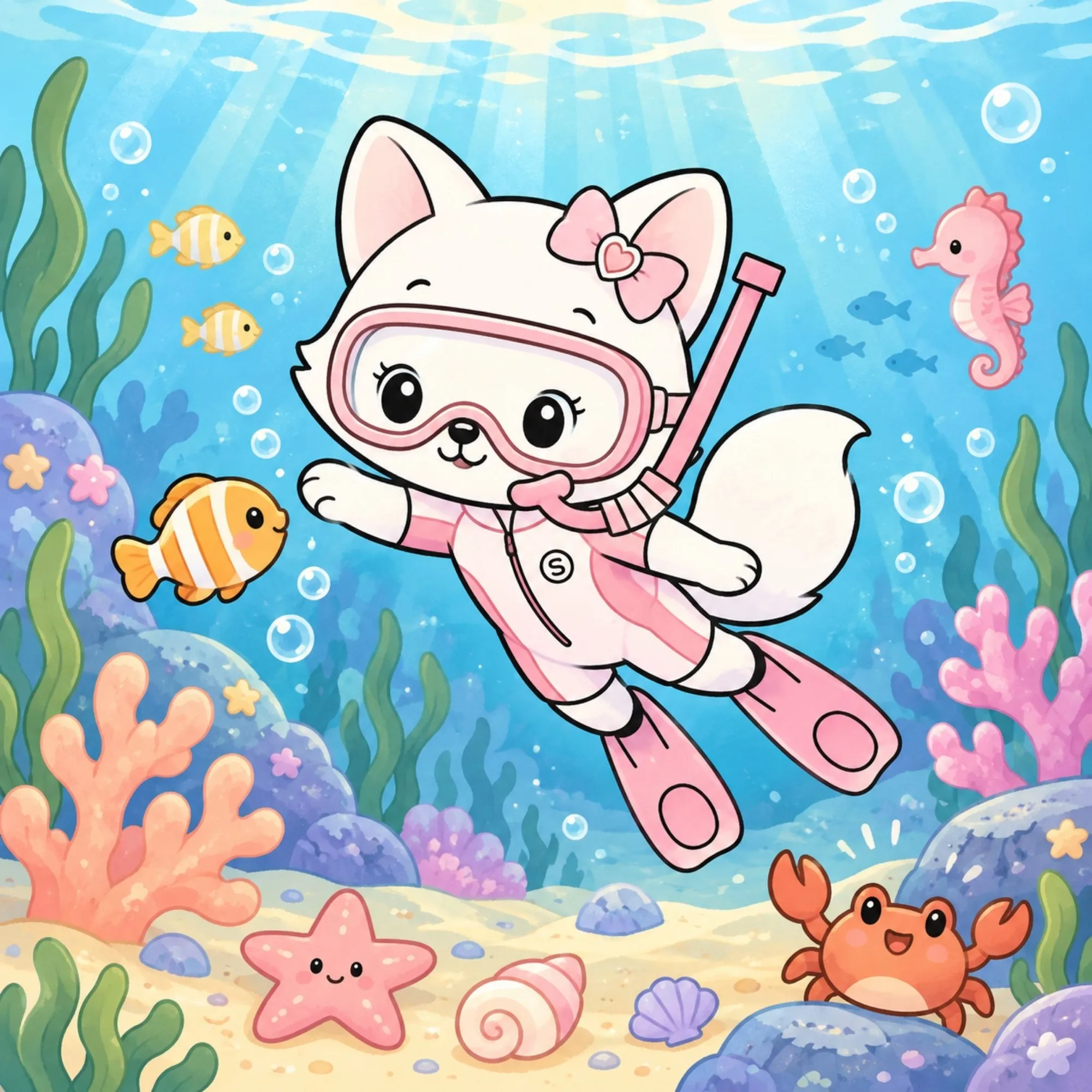 Trixie snorkeling — colored page from the book